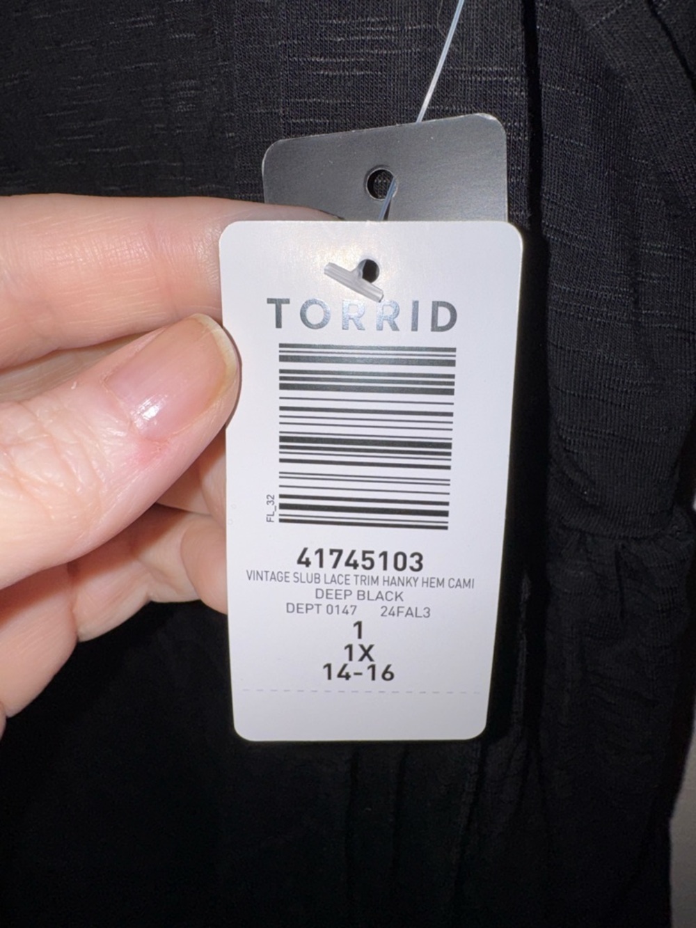 torrid Deep Black Vintage Slub Lace Trim Cami - Picture 2 of 4